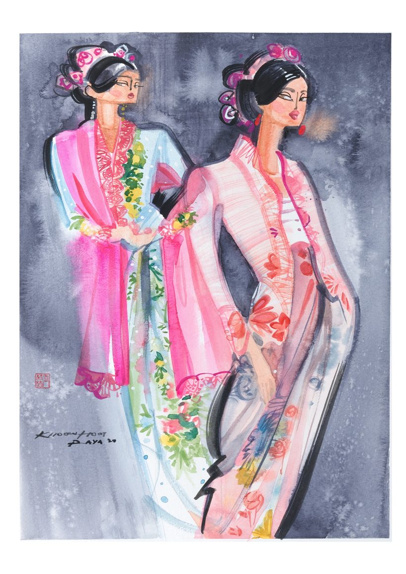 Ayu Kebaya — 2, a watercolour fashion illustration from Lihuà's Busana Malaysia series.