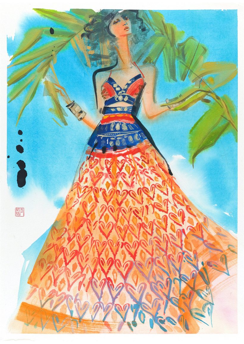 Jala, a watercolour fashion illustration from Lihuà's Busana Malaysia series.