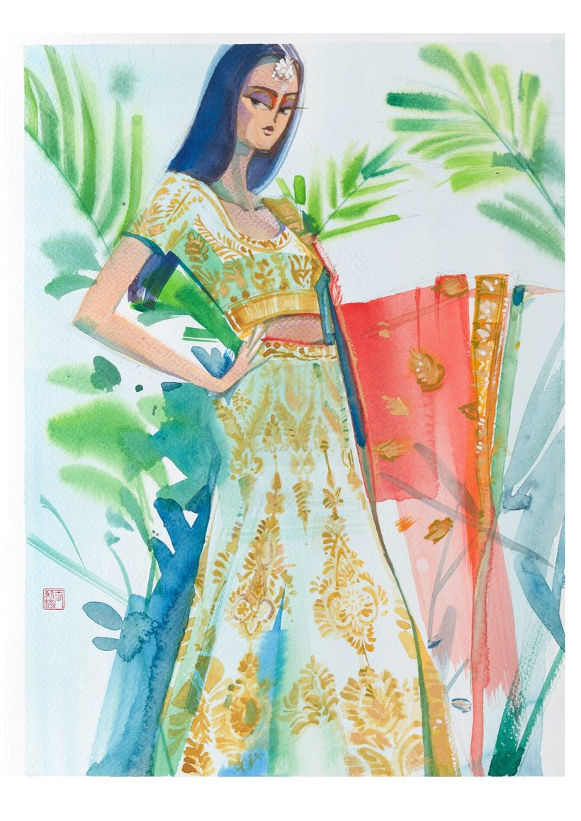 Lenggang Kangkung, a watercolour illustration by Lihuà from the Busana Malaysia collection.