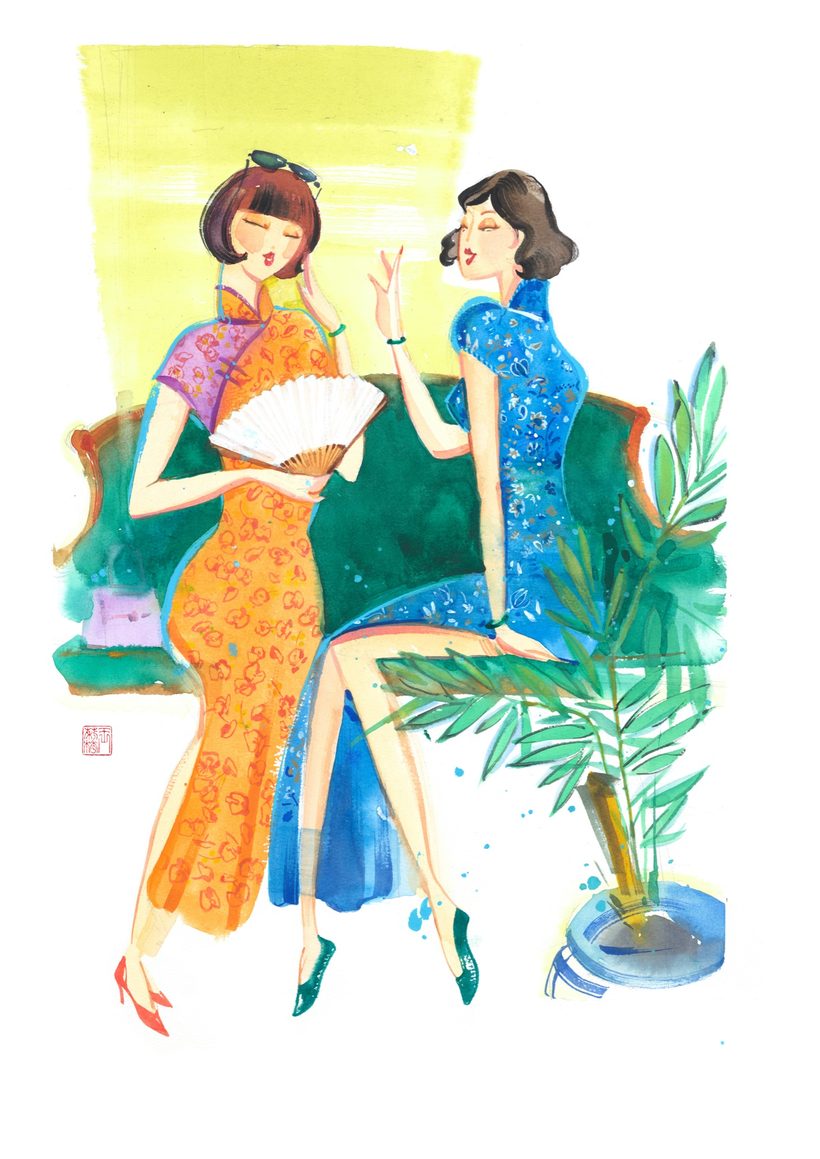 Ling Ling 2, a watercolour illustration by Lihuà from the Busana Malaysia collection.