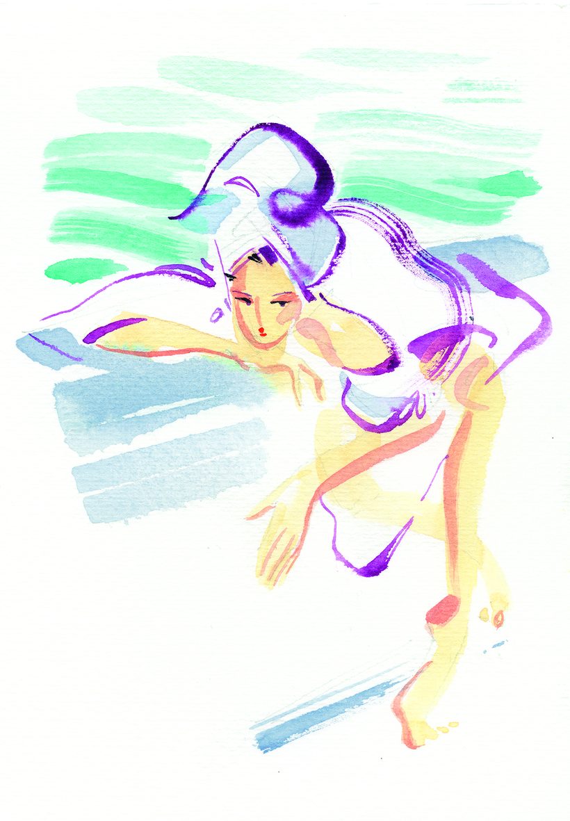 no thoughts just vibes, a watercolour illustration by Lihuà from the Daydreams collection.