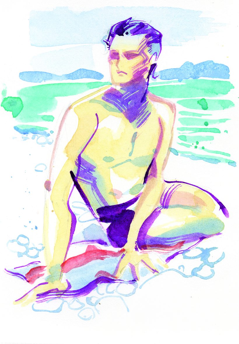 Tanned Ken, a watercolour illustration by Lihuà from the Daydreams collection.