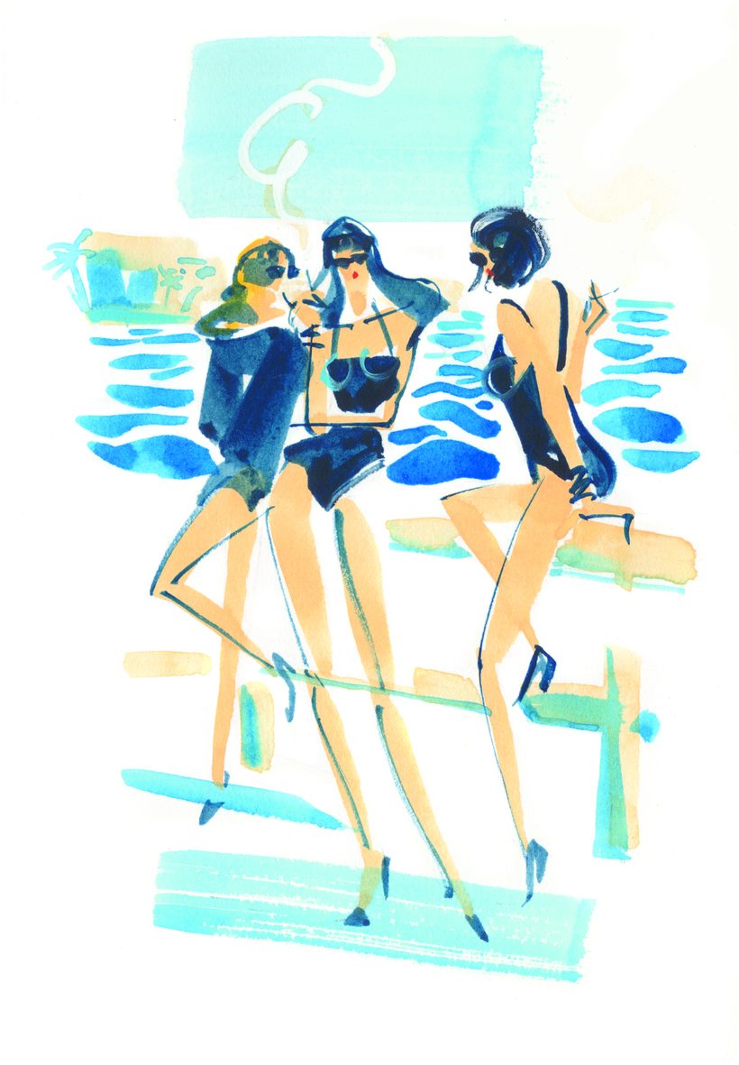 Cruise Girls, a watercolour illustration by Lihuà from the Daydreams collection.