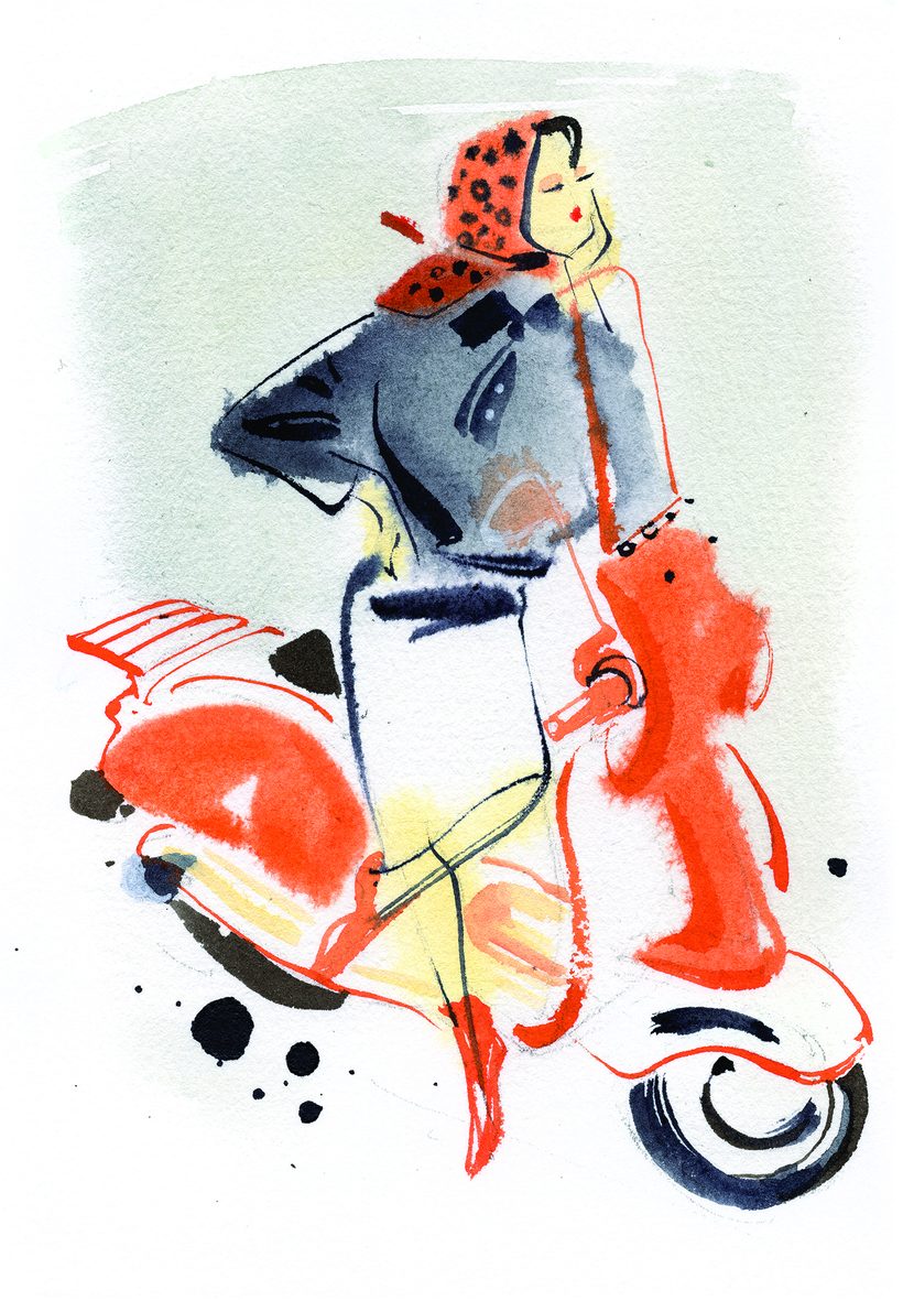 Signorina Vespa, a watercolour illustration by Lihuà from the Daydreams collection.
