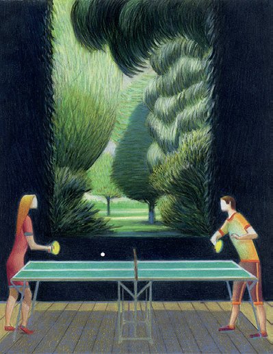 Lorenzo Mattotti illustration for The New Yorker, Ping Pong, 2020.