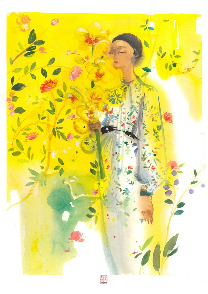 A Date with Spring, a watercolour fashion illustration from Lihuà's Strokes of Fashion series.