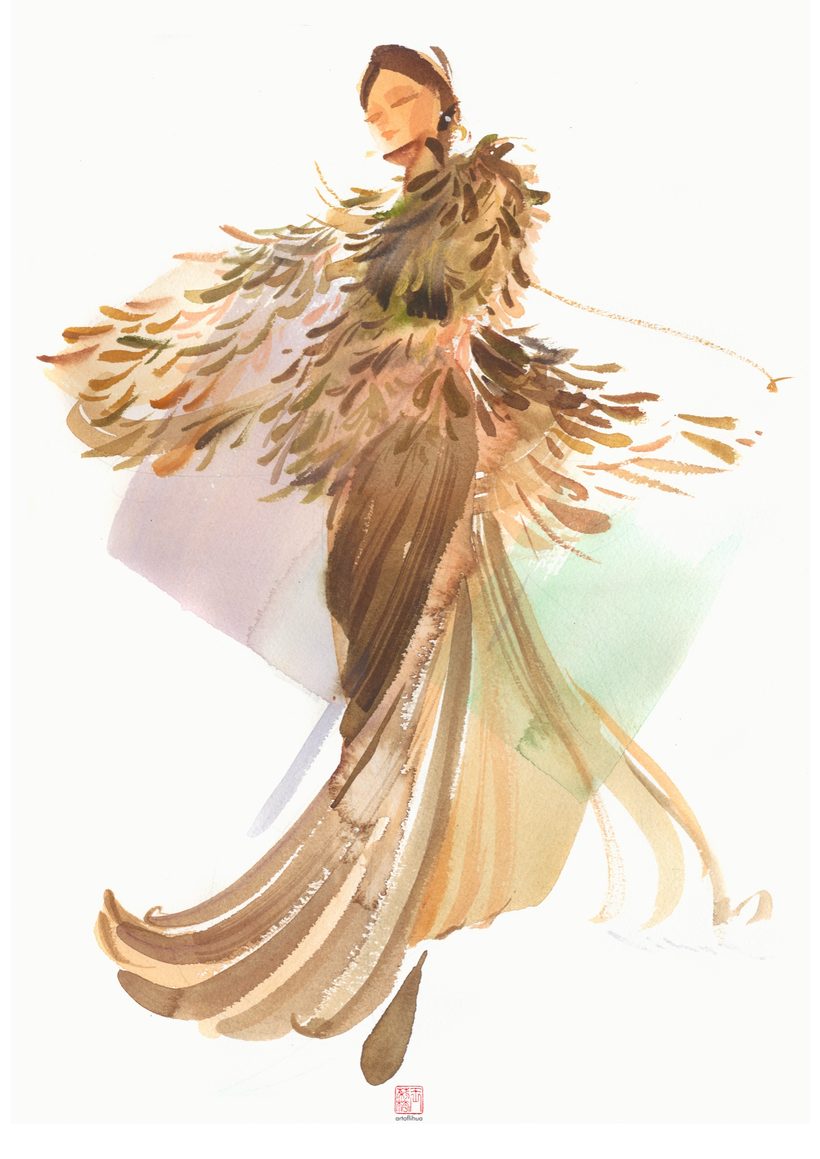 Dancing in Dior, a watercolour fashion illustration from Lihuà's Strokes of Fashion series.