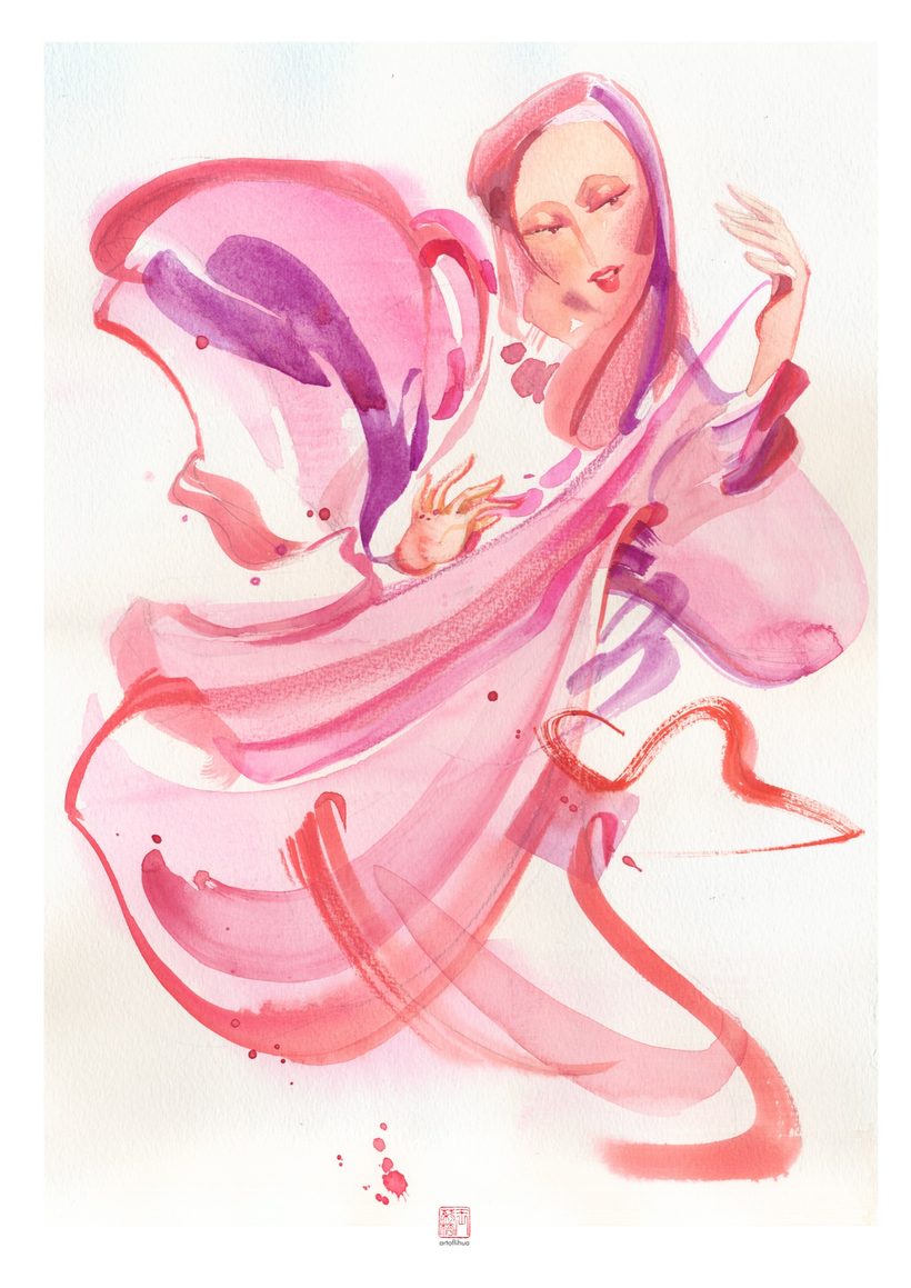 Dancing Silhouette — 2, a watercolour fashion illustration from Lihuà's Strokes of Fashion series.