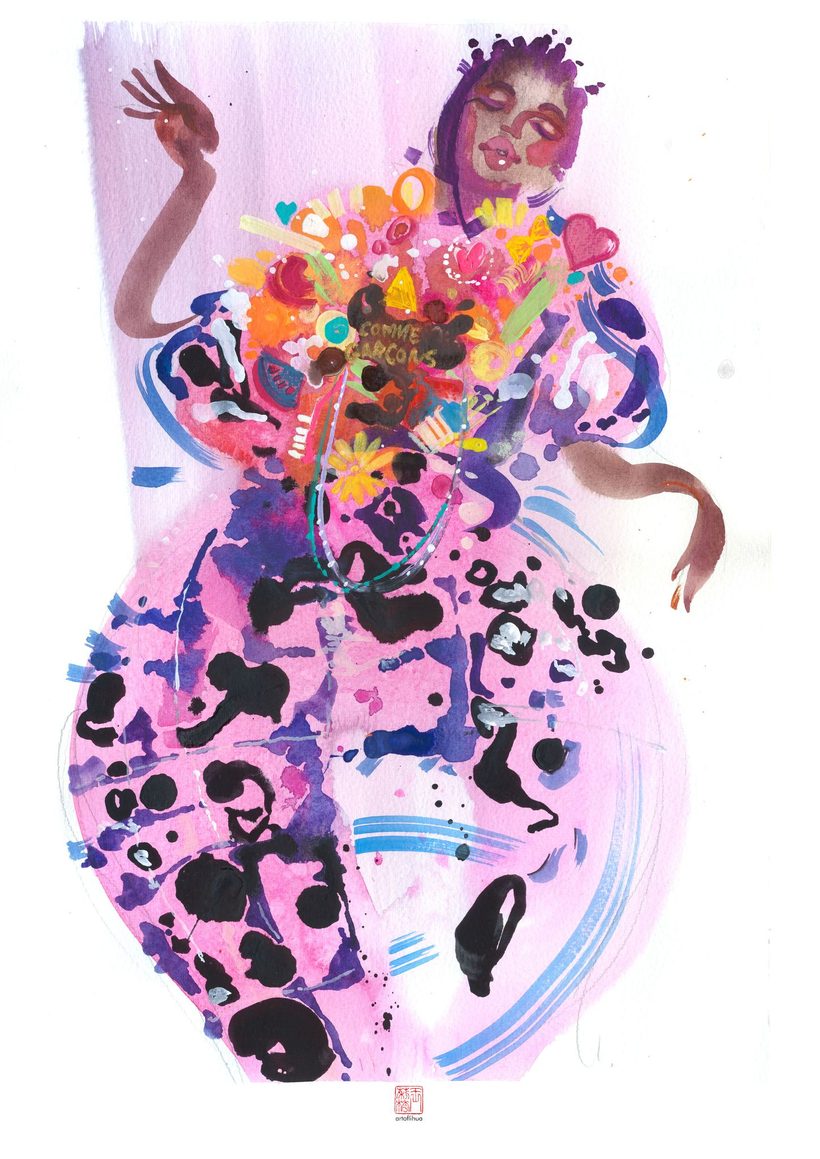Dancing Silhouette, a watercolour fashion illustration from Lihuà's Strokes of Fashion series.