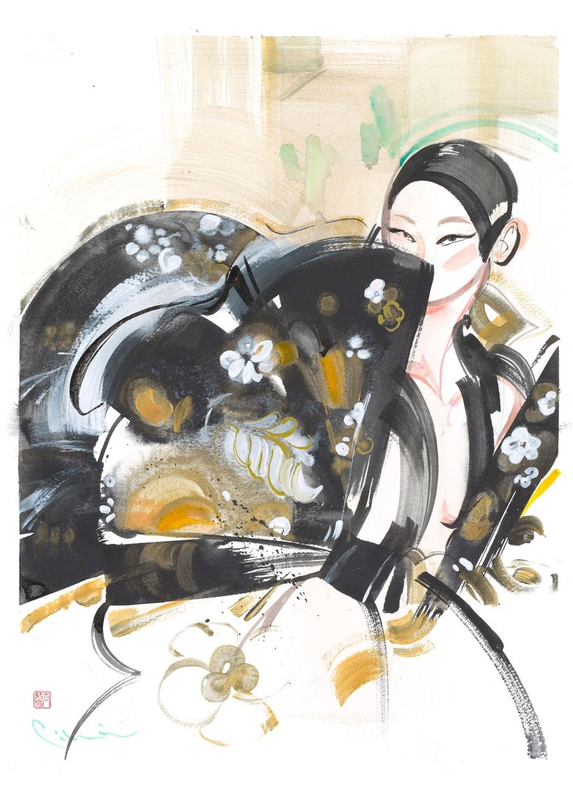 Identity & Diversity — Black Gold, a watercolour fashion illustration from Lihuà's Strokes of Fashion series.