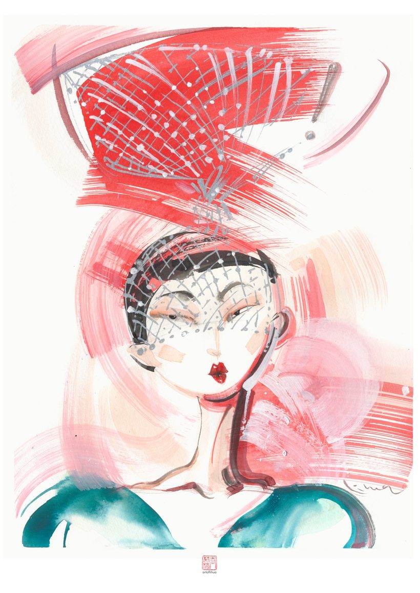 Identity & Diversity — Headpiece, a watercolour fashion illustration from Lihuà's Strokes of Fashion series.