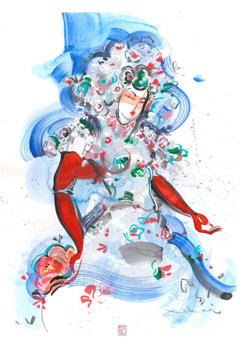 Identity & Diversity — Opera, a watercolour fashion illustration from Lihuà's Strokes of Fashion series.