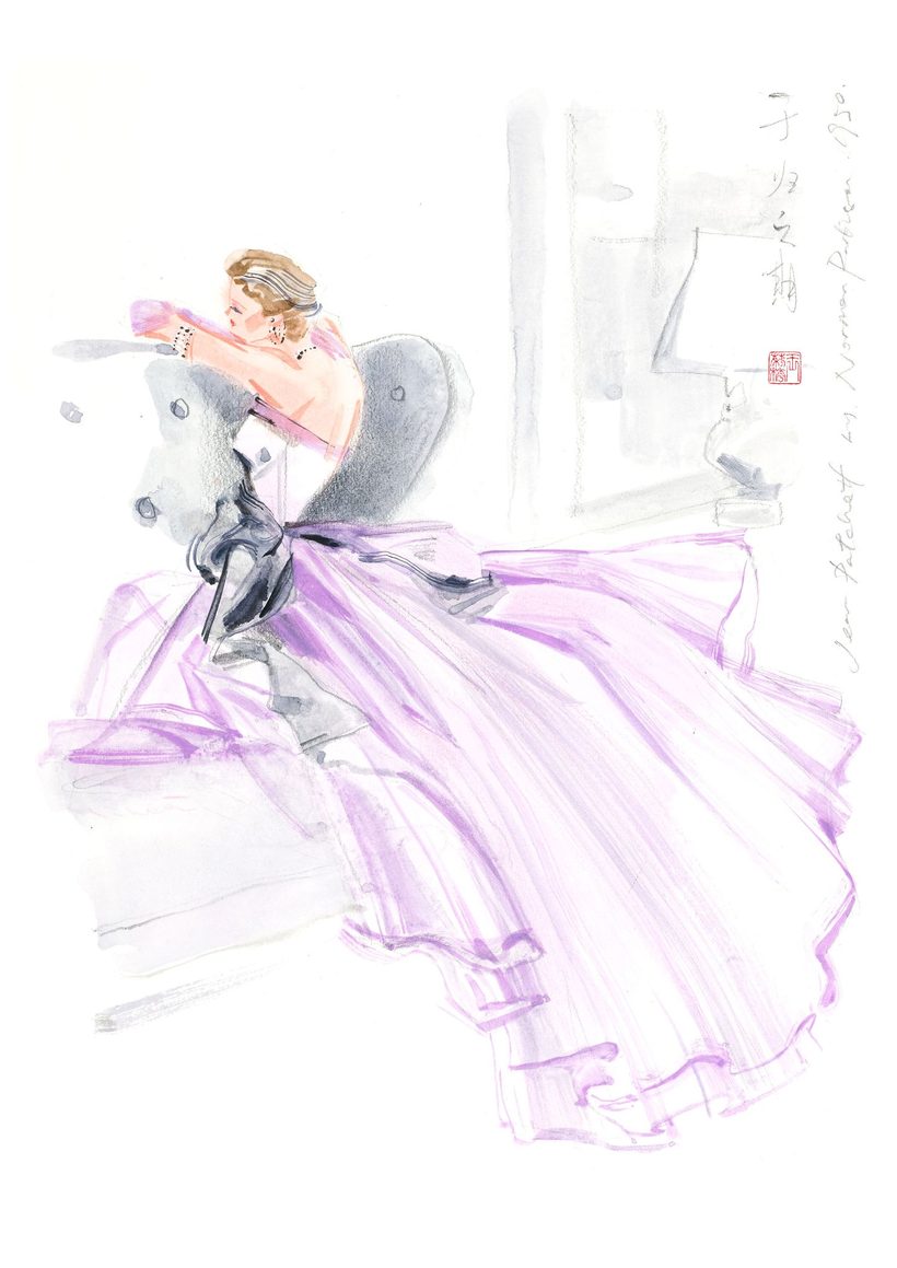 Lavender Dress, a watercolour fashion illustration by Lihuà.