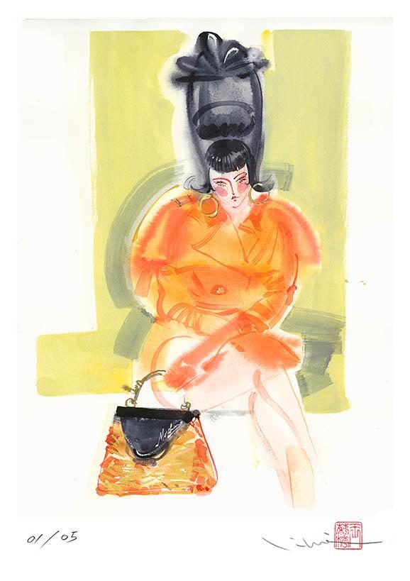 Moschino — Arancia, a watercolour fashion illustration from Lihuà's Strokes of Fashion series.