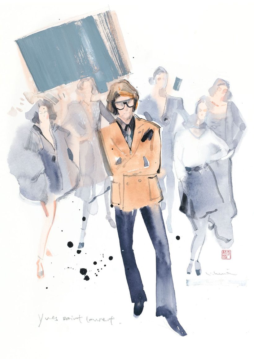 YSL, a watercolour illustration by Lihuà from the Strokes of Fashion series.